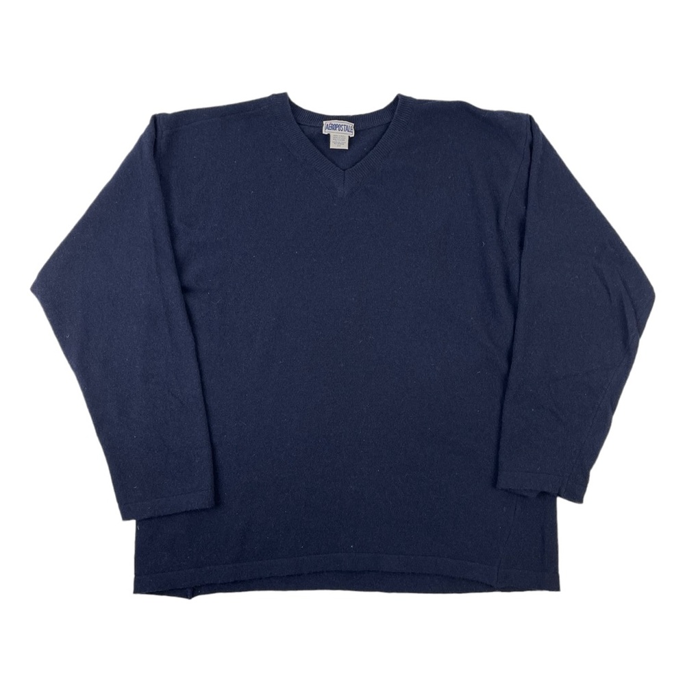 Vintage Aeropostale Wool V-Neck Sweater Navy Blue Pullover Jumper Mens Medium